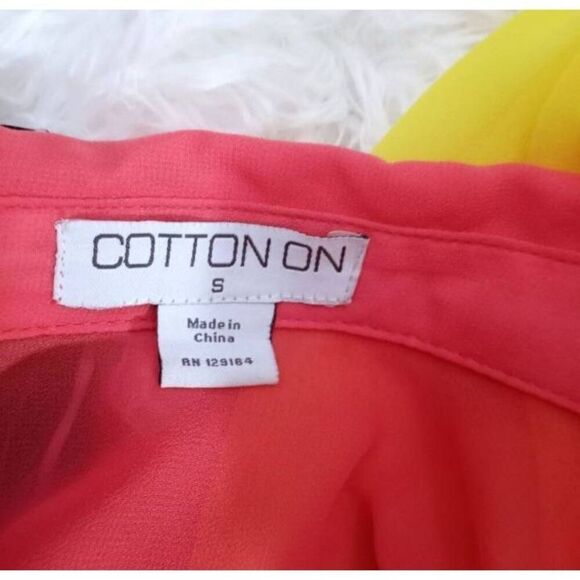 COTTON ON YELLOW, WHITE, & CORAL BLOUSE SZ.S EUC. - Picture 3 of 4